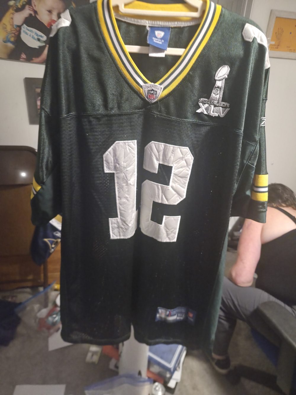 Green #12 Football Jersey with Super Bowl XLV Patch
